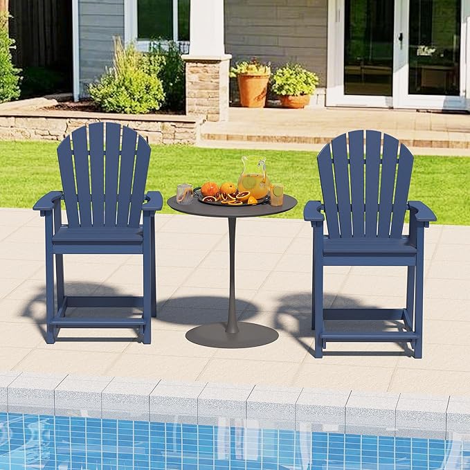 Tall Adirondack Chairs Set of 2, Outdoor Bar Height Chair for Patio, Heavy-Duty Tall Adirondack Chair, Weatherproof HDPE Chairs for Deck, Poolside, Navy Blue
