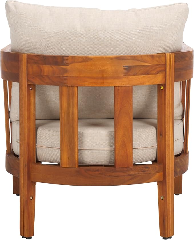 SAFAVIEH Outdoor Collection Owen Natural Brown/Taupe Cushion Solid Wood Chair Set of 2 - Photo 4