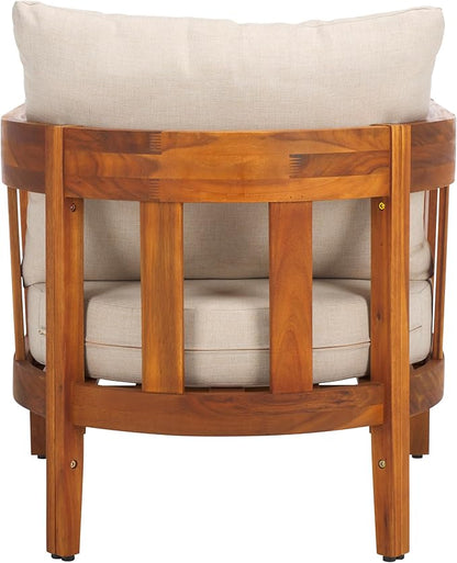 SAFAVIEH Outdoor Collection Owen Natural Brown/Taupe Cushion Solid Wood Chair Set of 2