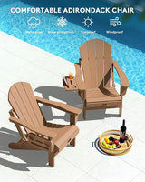 SERWALL Folding Adirondack Chair Set of 2, Outdoor Chairs with 4 in 1 Cup Holder, Wood Texture Adirondack Chairs - Photo 10