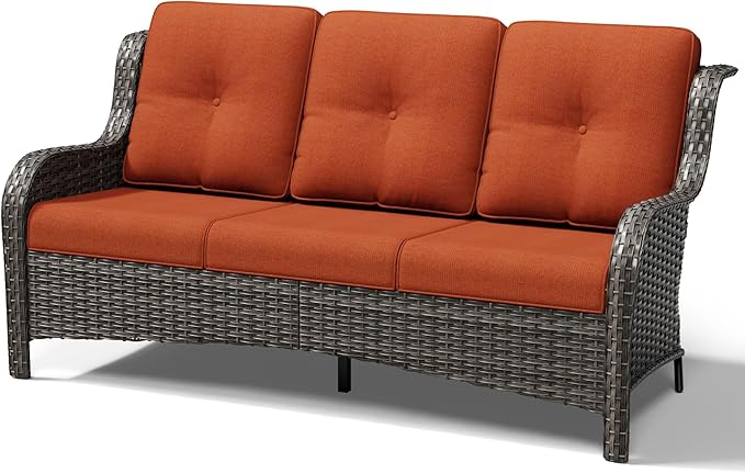 Joyside Outdoor Patio Couch, 3 Seater Outdoor Wicker Sofa with High Back, Deep Seating, Wide Armrest, Thickened Cushions - Photo 8
