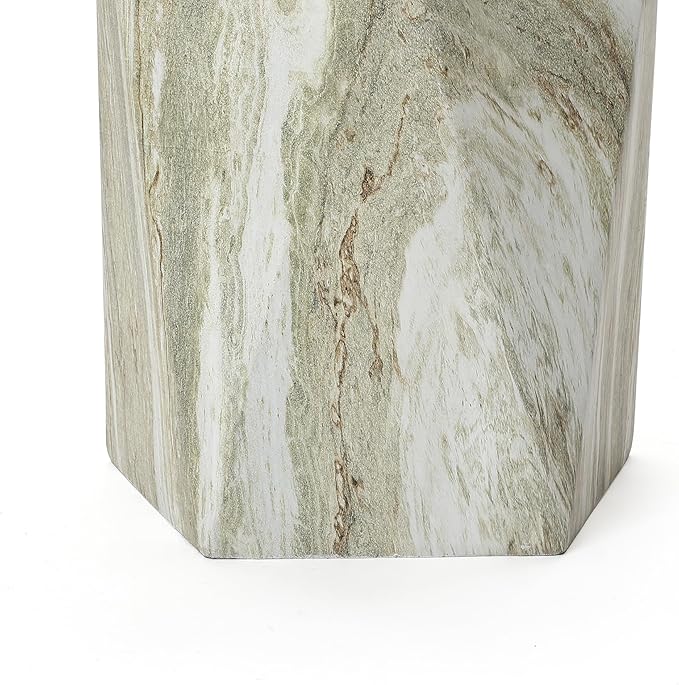 LuxenHome 18" Outdoor Side Table, Green and White Marbled Geometric Patio Side Table, Indoor Outdoor End Tables, Modern Side Tables for Outside, Garden Stool for Indoor and Outdoor