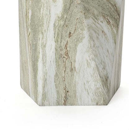 LuxenHome 18" Outdoor Side Table, Green and White Marbled Geometric Patio Side Table, Indoor Outdoor End Tables, Modern Side Tables for Outside, Garden Stool for Indoor and Outdoor