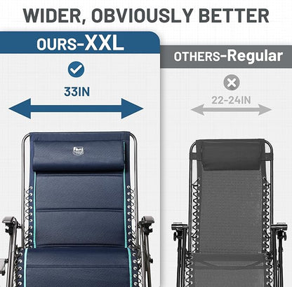 Timber Ridge Oversized Zero Gravity Chair, 33In Wide XXL Zero Gravity Reclining Chair with Side Table, Full Padded Lounge Chair for Outdoor Camping Patio Lawn, Heavy Duty Supports 500lbs, Blue-1 Pack