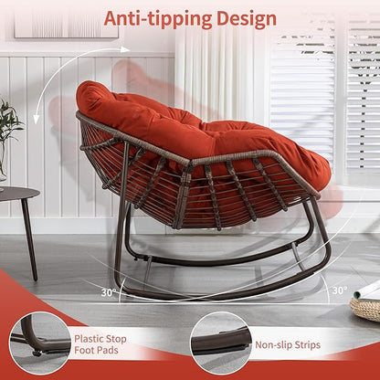 HOMEFUN Outdoor Patio Rocking Chairs Set of 2, Oversized Papasan Rock Chair Indoor with Padded Cushion - Rocker Egg Seat for Front Porch, Garden, Backyard Orange