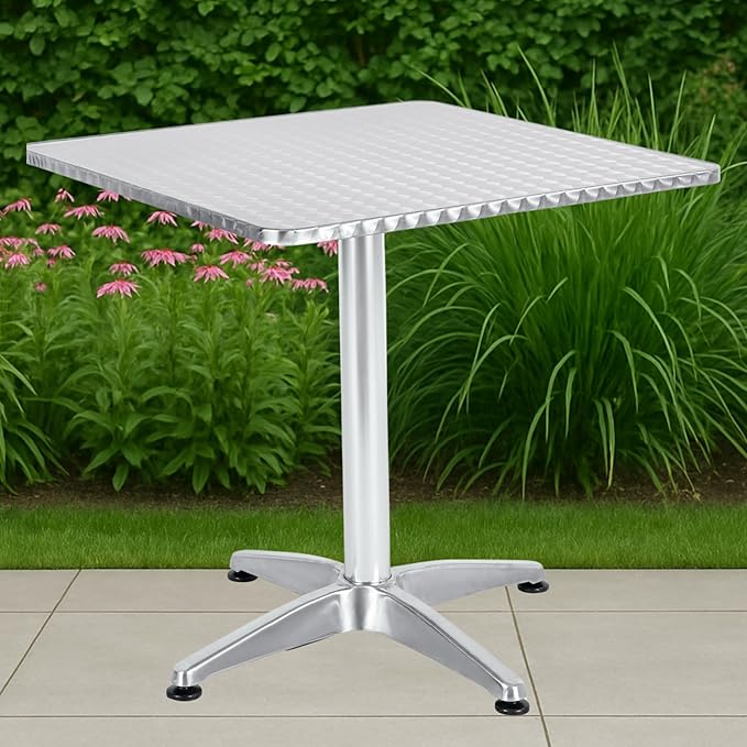 BTEXPERT Set of 2, Indoor Outdoor 27.5" Square Restaurant Table for Patio Stainless Steel Silver Aluminum Furniture - Photo 9