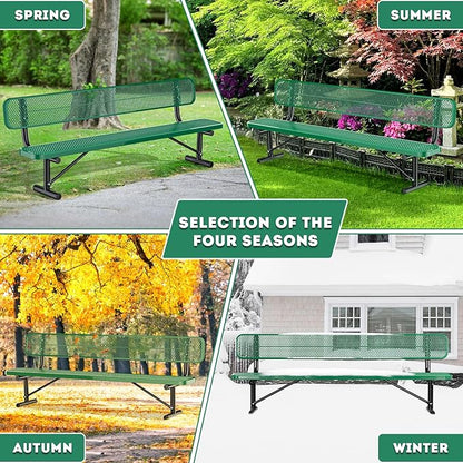 Heavy Duty Park Bench for Outside, Metal Park Bench with Back Portable Frame, Outdoor Steel Mesh Garden Bench with Backrest for Garden, Lawn, Patio, Porch, Park, Yard (Green, 8FT/95INCH)
