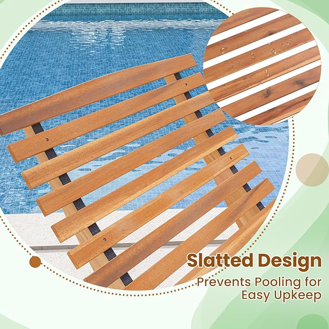 HAPPYGRILL Outdoor Acacia Wood Chaise Lounge Set of 2, Rocking Chair with High Back, Slatted Seat, Stopper, Outside Wood Rocker, 350 Lbs Capacity Sun Lounger