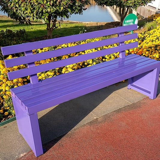 Outdoor Benches Outdoor Metal Garden Bench Patio Bench for Outside Park Picnic Yard Front Porch Backyard Weatherproof with Backrest(Purple,180cm/70in)