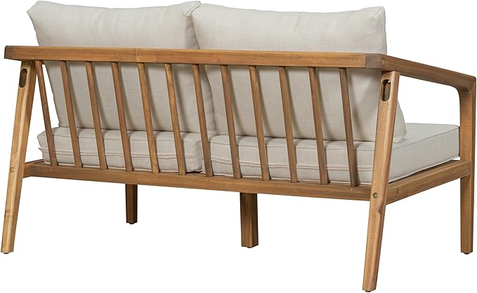 Merax 1 Piece Patio Outdoor Furniture Set, All-Weather Acacia Wood Lovesear Sofa w/Coushions for Porch, Lawn, Backyard - Photo 3