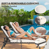 Chaise Lounge Chair Outdoor with Wheels, Cast Aluminum Tanning Chair with Beige Cushion - Photo 4