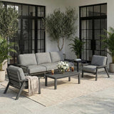 HDPE 5 Piece Patio Furniture Set, Outdoor Couch with Washable Thick Gray Cushions & Coffee Table & Side Table - Photo 1