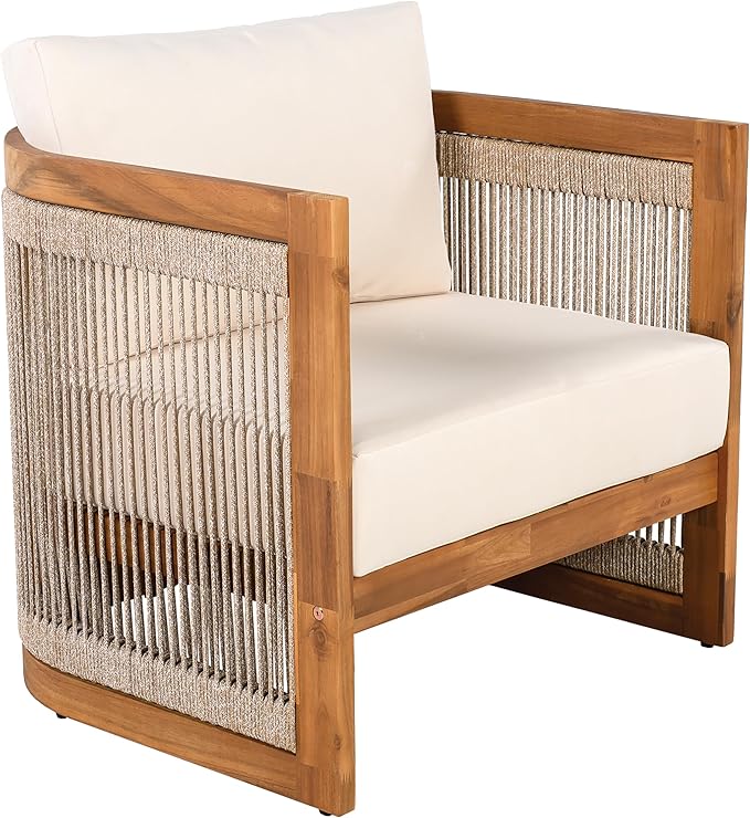 Christopher Knight Home Yunara Patio Club Chair with Cushions, Acacia Wood Lounge Chair Outdoor, Woven Accents - Photo 10