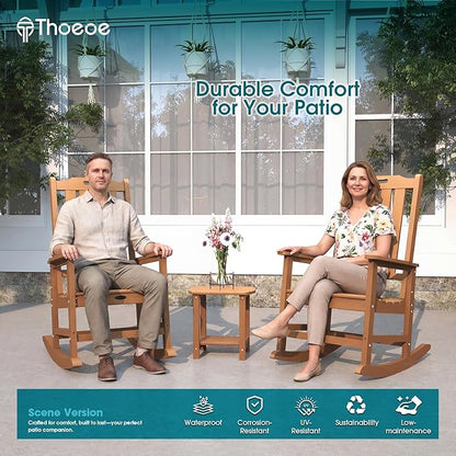 Oversized Rocking Chair Set of 4, Outdoor Rocking Chair for Adults, All Weather Resistant Porch Rocker for Lawn Garden, Wood