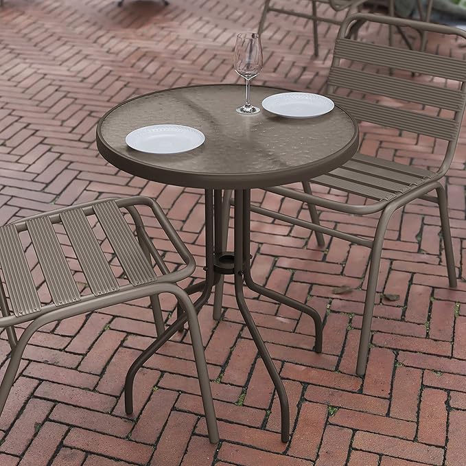 Flash Furniture Bellamy 23.75'' Round Tempered Glass Metal Table, Bronze - Photo 7