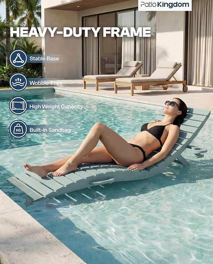 in-Pool Lounge Chairs Set of 2, Folding HDPE Pool Chairs Anti-Floating No Sandbags with Cup Holder & Handles, Outdoor Chaise Lounge for Poolside, Patio & Sun Deck(Light Blue)