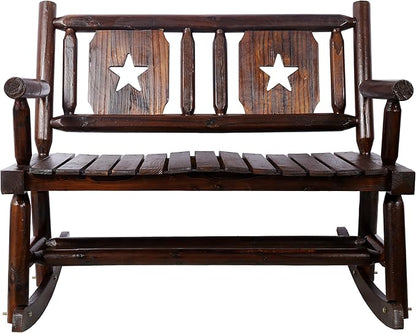 Outdoor Wood Rocking Bench for 2 Persons - Double Rocking Chair with Wide Curved Seat, Heavy Duty Solid Wood Porch Rocker for Garden, Backyard