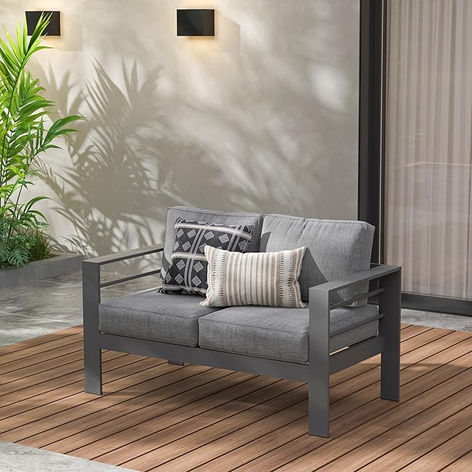 Wisteria Lane Patio Furniture Aluminum Loveseat, All-Weather Outdoor 2 Seats Sofa Couch - Photo 2