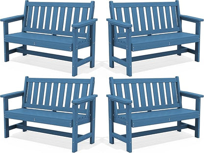 SERWALL Outdoor Bench, HDPE Outdoor Benches Weatherproof, 2-Person Garden Bench with 660 lbs Weight Capacity, Patio Benches for Outdoors, Garden, Porch, Backyard and Park, Navy, 4 Pack