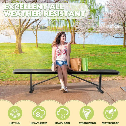 8FT Park Benches for 4-7 People, Weatherproof Commercial Garden Bench, Iron Steel Frame Patio Heavy Duty Mesh Rectangular Outdoor Benches for Outside, Lawn, Yard, Porch Work Entryway