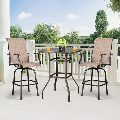 VINGLI 32" Indoor-Outdoor Bar Height Table, Square Tempered Glass Metal Table for Patio, Backyard, Poolside and Garden (Brown)