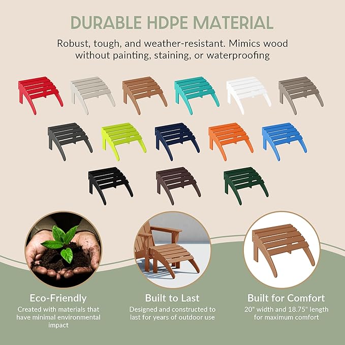 WestinTrends Outdoor Patio Adirondack Ottoman Foot Rest, All Weather Poly Lumber Foot Stool for Adirondack Chair, Widely Used for Outside Porch Pool Lawn Backyard, Sand