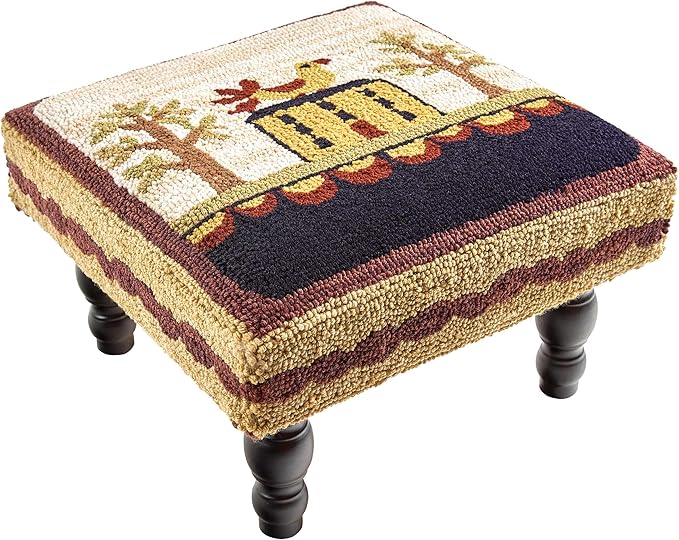 Park Designs Bless Our Home Hooked Stool, Farmhouse Style Ottoman, Country Home Decor