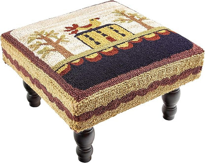 Park Designs Bless Our Home Hooked Stool, Farmhouse Style Ottoman, Country Home Decor
