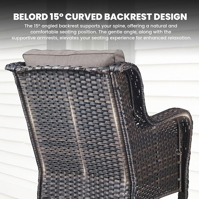 Belord High Back Patio Chairs Set of 2 - Brown Wicker Chairs Outdoor Seating - Photo 2