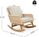 Outdoor Wooden Rocking Chair, Patio Rocking Chair with Soft Cushions & Wood Leg - Photo 2