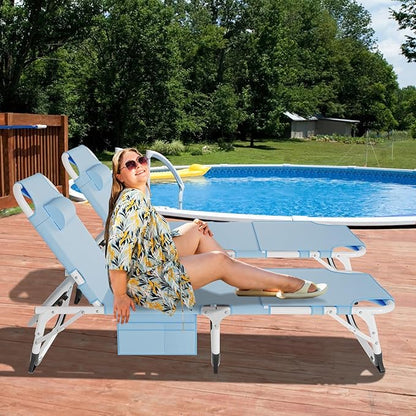 DoCred Heavy Duty XXL Tanning Chair with Face Hole&Mat, Oversized 5-Position Folding Chaise Lounge Chairs for Outside, Portable Beach Lounge Chair for Outdoor Sunbathing Beach Pool Lawn Camping