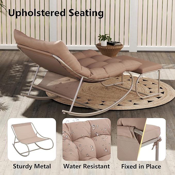 Outdoor Rocking Chairs Set of 2, Modern Papasan Rocking Chairs with Cushions - Photo 9