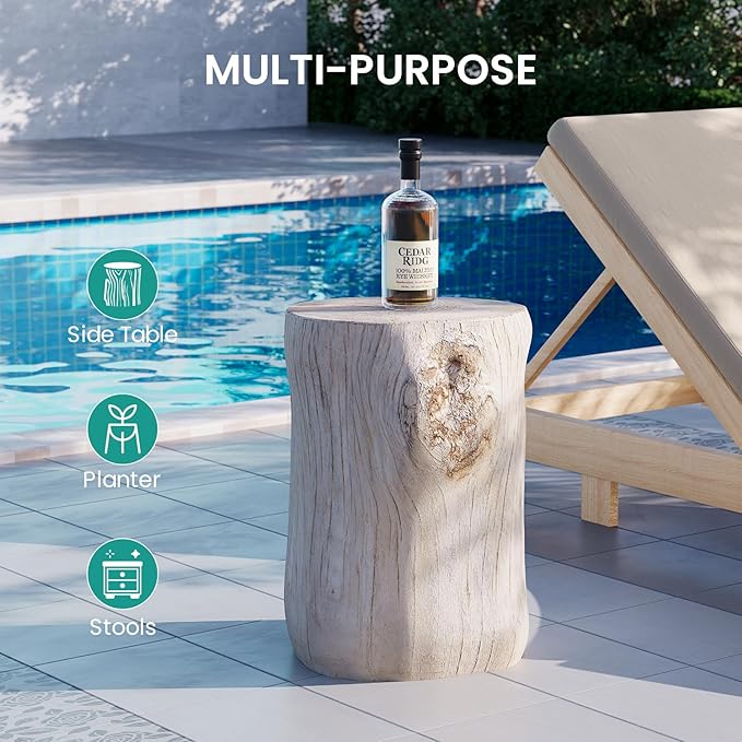 SUNBURY Stump Side Table, Concrete Side Table, Patio Faux Wooden End Table - Photo 6