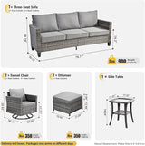 ovios Patio Furniture Set, 6 Pieces Outdoor Wicker Sofa Couch with Swivel Rocking Chairs Ottomans Comfy Cushions Rattan - Photo 8