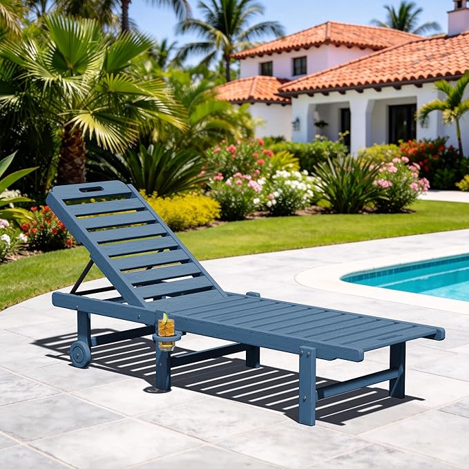 SERWALL Outdoor Chaise Lounge, Patio Chaise Lounge Chair with 5 Positions Adjustable Backrest - Photo 2