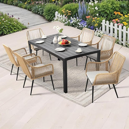 Patio Dining Chairs, Outdoor Dining Chairs with Armrest & Cushion Set of 2, All-Weather Woven Twisted Wicker Rattan Chair, Modern Indoor Outdoor Seating for Garden Lawn Backyard Natural