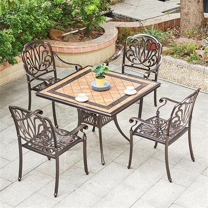 Outdoor Dining Chair Cast Aluminum Patio Chairs Set of 2 All-Weather Patio Dining Chair with Adjustable Feet for - Photo 2