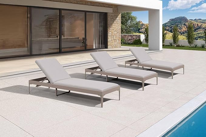 PURPLE LEAF Outdoor Chaise Lounge Set of 3 Aluminum Adjustable Patio Lounger Chairs with Cushions Reclining Beach - Photo 1