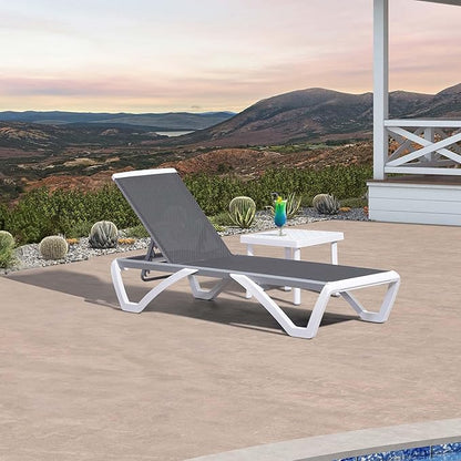 PURPLE LEAF Patio Chaise Lounge Chair Set Outside Aluminum Plastic Stackable Tanning Chairs with Side Table for Pool Sunbathing Beach Deck Outdoor Lounger, Light Grey