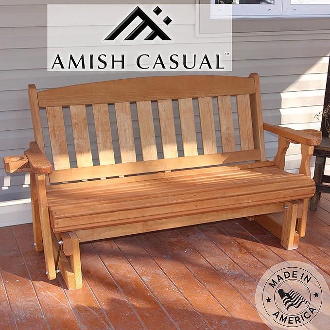Amish Heavy Duty 800 Lb Mission Pressure Treated Porch Glider with Cupholders (4 Foot, Cedar Stain) - Photo 3