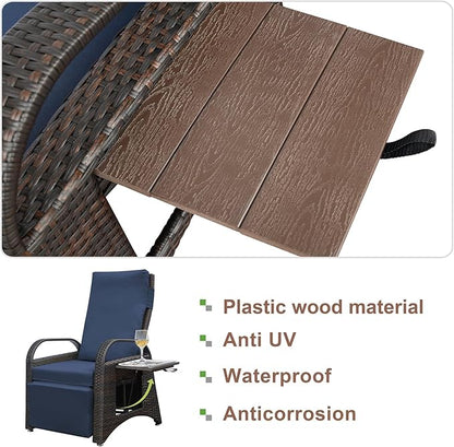 ATR ART TO REAL Outdoor Recliner Chairs, PE Wicker Reclining Lounge Chair with Removable Soft Cushion, Adjustable Outside Recliners for Patio, Porch, Poolside, Balcony, Lawn (Navy Blue, 1 PC)