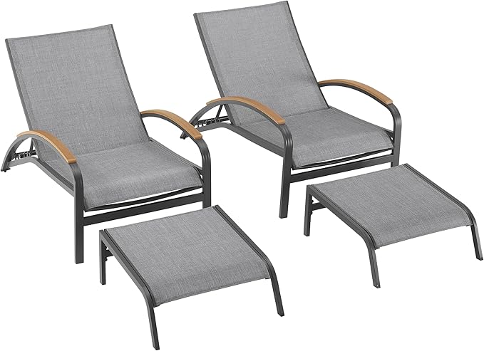 Ulax furniture Outdoor Chaise Lounges, Set of 2, Patio Aluminum Convertible Lounger Chairs with Phifertex Fabric - Photo 3