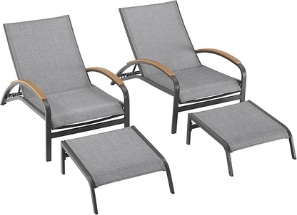 Ulax furniture Outdoor Chaise Lounges, Set of 2, Patio Aluminum Convertible Lounger Chairs with Phifertex Fabric