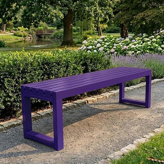 Weatherproof Outdoor Garden Bench, Heavy Duty Metal Bench, Galvanized Steel Backless Patio Benches, 3.3ft 3.9ft 4.9ft 5.9ft All Weather 2-Person Front Porch Seat for Yard Backyard(Purple,4.9ft)