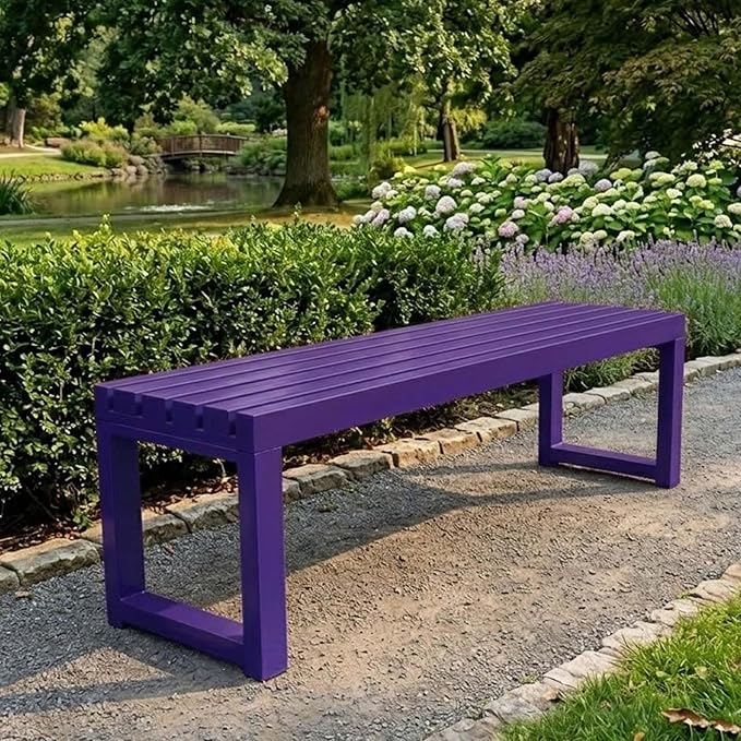 Weatherproof Outdoor Garden Bench, Heavy Duty Metal Bench, Galvanized Steel Backless Patio Benches, 3.3ft 3.9ft 4.9ft 5.9ft All Weather 2-Person Front Porch Seat for Yard Backyard(Purple,3.3ft)