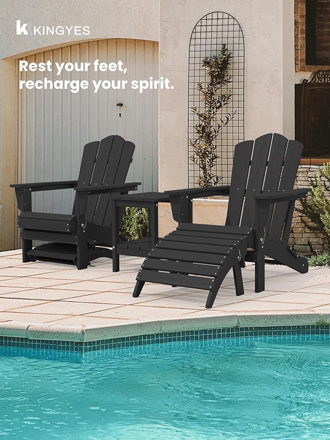 KINGYES Folding Adirondack Ottoman for Adirondack Chair, Black - Photo 7