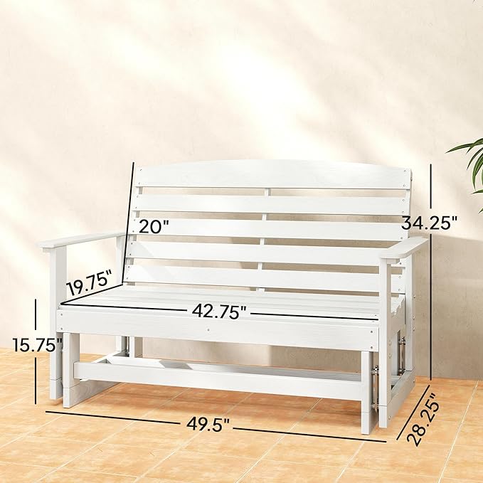 Outsunny 2-Person Outdoor Glider Bench Patio Double Swing Rocking Chair Loveseat w/Slatted HDPE Frame for Backyard - Photo 3