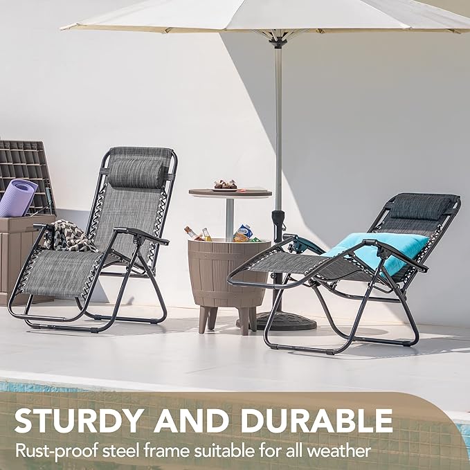 Devoko Patio Zero Gravity Chair Outdoor Folding Adjustable Reclining Chairs Pool Side Using Lawn Lounge Chair with Pillow Set of 2