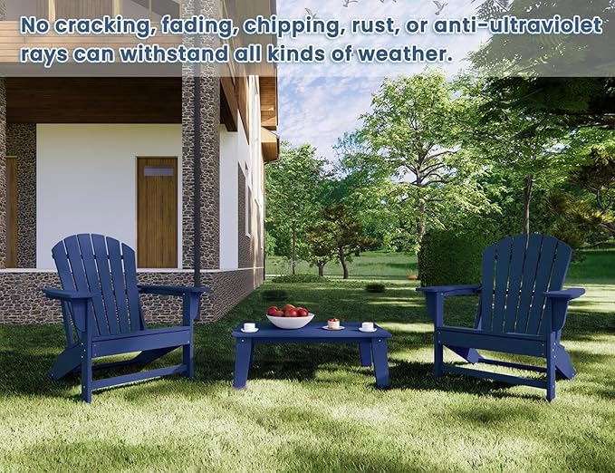 Farmhouse Adirondack Chair Wood Texture, Poly Lumber Patio Chairs, Pre-Assembled Weather Resistant Outdoor Chairs for Pool, Deck, Backyard, Garden, Fire Pit Seating, Navy