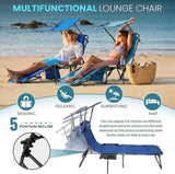 FUNDANGO Heavy Duty Tanning Chair with Face Hole & Canopy, 400lbs Beach Lounge Chair with Side Table - Photo 5
